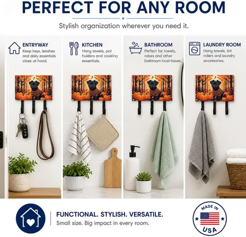 Vista 6 de Affenpinscher - Correa de otoño o llavero Affenpinscher Fall artwork on ceramic tile with three steel hooks for keys, leashes, towels