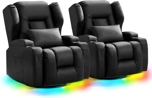 Vista 12 de URRED Silla reclinable giratoria eléctrica con masaje y calor, juego de 1 Negro