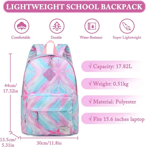 Vista 2 de Kasqo Mochila escolar, mochila clásica ligera y resistente al agua de 17 pulgadas para hombres, mujeres, adolescentes, niñas, niños y niños a