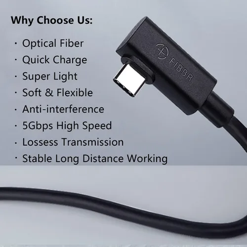 Vista 2 de FIBBR Cable de enlace de fibra óptica con carga de 10 pies para Oculus Quest 23S3Pro3s, Pico 4, PC VR, Steam VR, USB 3.1 5Gbps cable de datos
