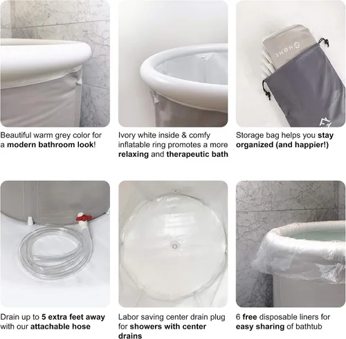 Vista 4 de Bañera Portátil (Pequeña) por Homefilos, Baño de Hielo e Inmersión Fría para Atletas, Tina de Remojo Japonesa Inflable Tamaño Adulto para Cabina