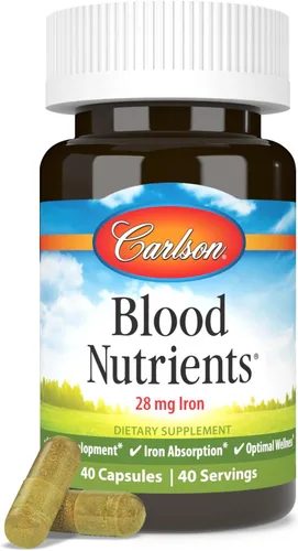 Vista 5 de Carlson - Nutrientes en la sangre, 28 mg de hierro, desarrollo sanguíneo, absorción de hierro y bienestar óptimo, 40 cápsulas