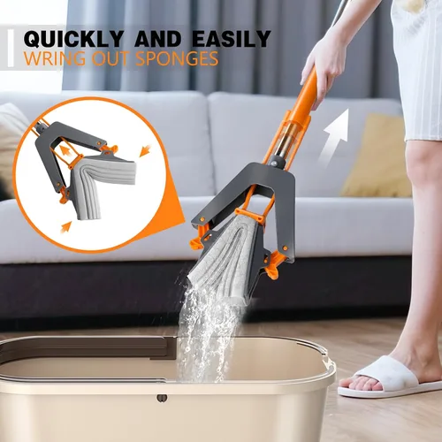 Vista 4 de Masthome PVA - Trapeador de esponja con 3 repuestos absorbentes y mopa de microfibra extra grande para limpieza de suelos con 5 almohadillas