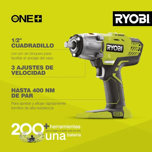 Vista 2 de Ryobi R18IW3-0 18V ONE+ Llave de impacto inalámbrica de 3 velocidades