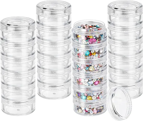 Vista 8 de 3 juegos de recipientes de plástico apilables de 6 capas, caja de almacenamiento transparente de cosméticos de 0.35 oz/0.3 fl oz, tarros
