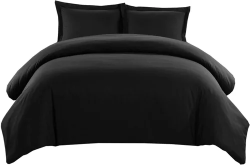 Vista 2 de Royal Hotel Bedding Funda de edredón de 500 hilos, 100% algodón, cierre de botón, suave y fresco, juego de funda de edredón de 2 piezas, tamaño Negro