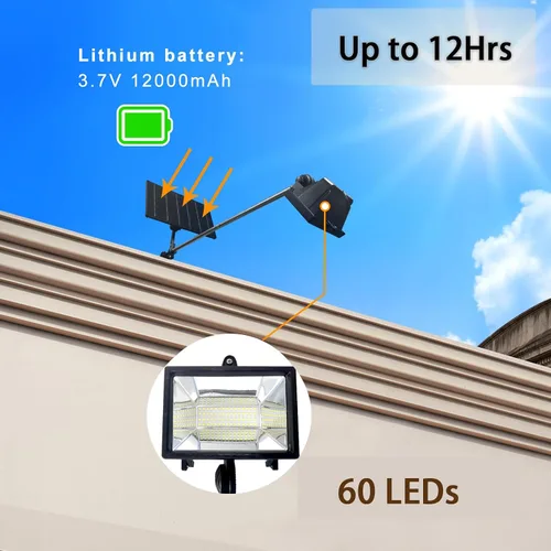 Vista 4 de Luz solar para señal, luces solares resistentes de 60 LED, iluminación para letreros al aire libre, 12000 mAh, iluminación comercial impermeable
