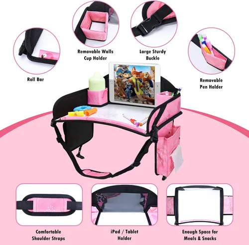 Vista 7 de 2 piezas Bandeja de viaje para niños, bandeja para asiento de coche para niños Viaje, Esenciales de viaje en carretera para niños con kit de dibujo
