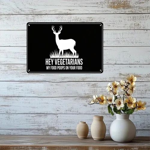 Vista 5 de Hey Vegetarians My Food Poops on Your Food Tin Sign Vintage Deer Silhouette Metal Sign Print Aesthetic for Garden Yard Bar Porch Home Bedroom
