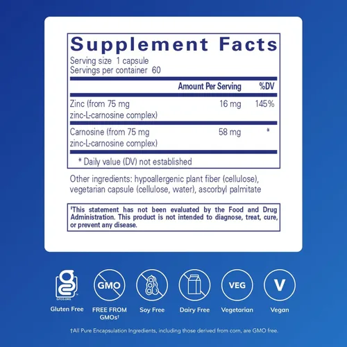 Vista 2 de Pure Encapsulations Peptic-Care - Zinc-L-Carnosine - Suplemento para la salud intestinal y antioxidante - Apoya la salud gástrica* - Vegano y sin