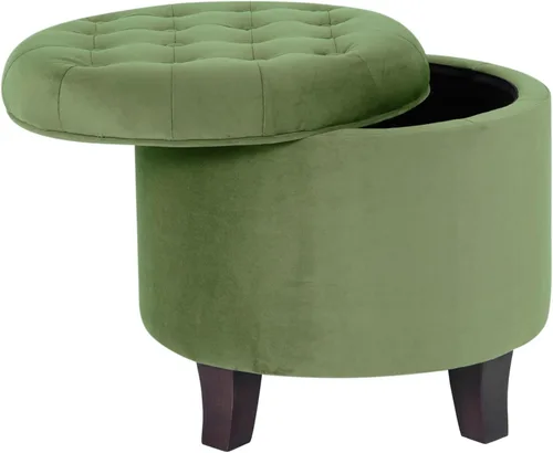 Vista 18 de HomePop Otomana tapizada redonda para almacenamiento Homepop Decoración del hogar Otomana redonda tapizada para reposapiés - Estampado Azul