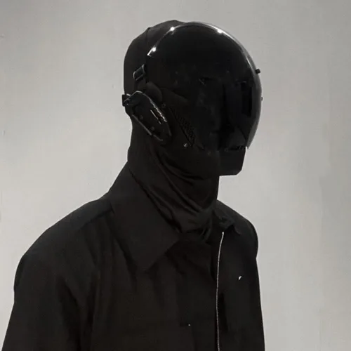 Vista 2 de LIGUOGUO Máscara ciberpunk negra para cosplay máscara técnica de cara completa máscara futurista cibernética punk disfraz de caballero guerrero