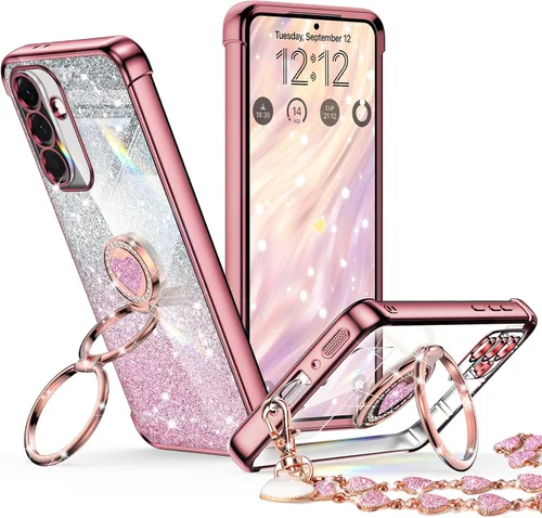 Vista 31 de XYZ Funda para Galaxy A14 5G con soporte y doble anillo, funda de lujo para Samsung A14 5G, color negro