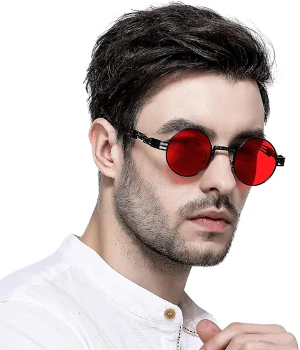 Vista 3 de AIEYEZO Gafas de sol redondas steampunk Circle Lennon Hippie marco de metal lente de bloqueo UV 100