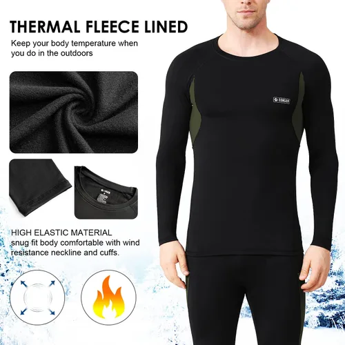 Vista 2 de Conjunto de ropa interior térmica para hombre con forro polar para esquí, invierno, capa base cálida para clima frío