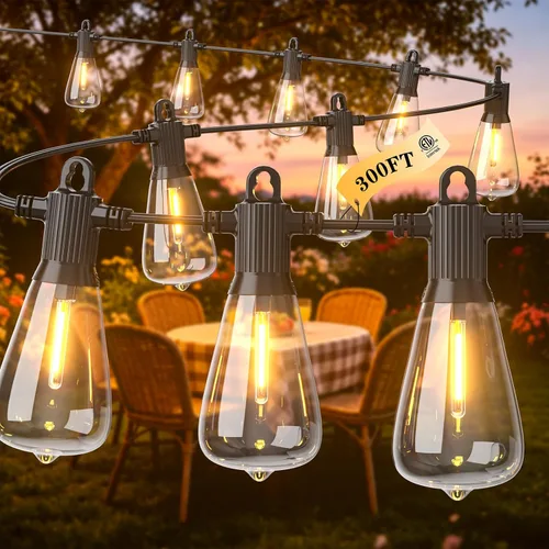 Vista 19 de Guirnalda de luces LED para exteriores, 25 pies, impermeables, para patio, con 12+1 bombillas Edison ST38 inastillables, luz colgante blanca cálida
