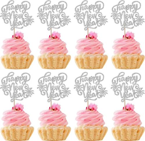 Vista 12 de Rsstarxi 1 paquete de decoración para tartas de Año Nuevo 2024 con purpurina para decoración de pasteles de Año Nuevo 2024, decoración para pasteles