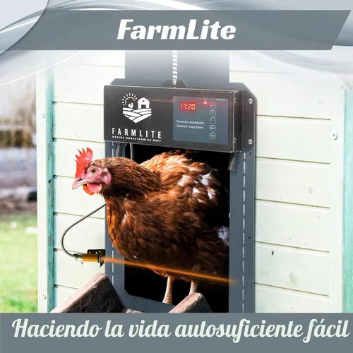 Vista 6 de FarmLite Abridor automático de puerta de gallinero Puerta automática de pollo sin batería Puerta automática de gallinero con temporizador y Negro