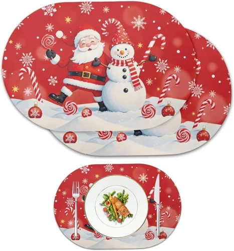 Vista 119 de Juego de 2 manteles individuales con luces de Navidad, resistentes al calor, antideslizantes, impermeables, a prueba de aceite, lavables, lavables