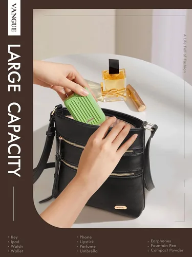 Vista 3 de Vangue Bolsos cruzados para mujer, bolsillo con cremallera de tamaño mediano con correa ajustable