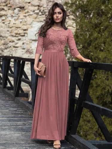 Vista 4 de Miusol Vestido largo formal de dama de honor con encaje floral y manga 34 para mujer