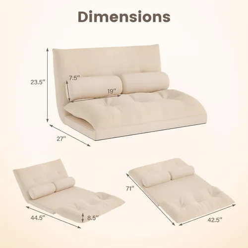 Vista 3 de Giantex Sofá de suelo ajustable con 2 almohadas, sofá cama plegable multifuncional de 6 posiciones, asiento de piso de gamuza multifuncional