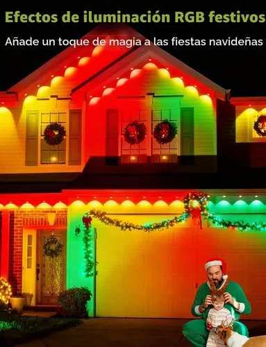 Vista 3 de BSGlobal 100 pies de luces exteriores permanentes, 60 luces LED RGB e IC inteligentes para aleros con control por aplicación/remoto, 209 modos