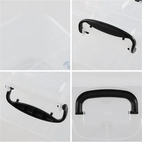 Vista 3 de Quickquick - Caja de plástico de 8 L con asa, contenedores de almacenamiento transparentes, paquete de 2 Bolsa de contenedores apilable con tapa