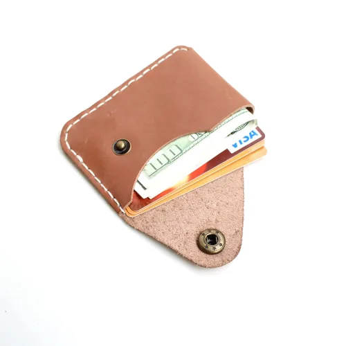 Vista 3 de Handmade Minimalist reclaimed leather Card Case Wallet Simple Thin and Large Capacity Front Pocket Card Holder (Light Brown)