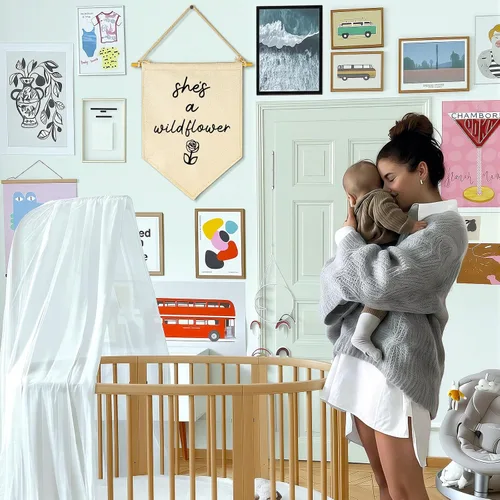Vista 2 de Arte de flores - Bandera con letrero de regalos para bebés recién nacidos, niñas y niños - Decoración de pared con banderines para habitación