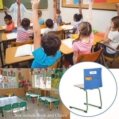 Vista 5 de Organizador colgante para silla de aula, bolsa de almacenamiento con bolsillo para asiento de estudiante, suministros escolares para niños, 10