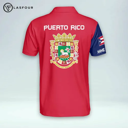 Vista 3 de LASFOUR Polo personalizado de Puerto Rico para hombres, camisetas personalizadas de Puerto Rico para hombres, camisas del orgullo puertorriqueño