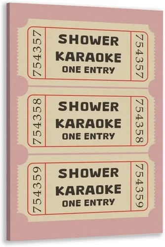 Vista 14 de Arte de pared moderno en rosa y azul con entrada a la ducha, póster de karaoke, decoración divertida para baño, señales retro para baño, decoración
