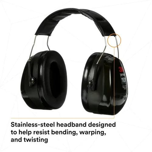 Vista 5 de 3M PELTOR Orejeras Optime 101 de protección auditiva, sobre la cabeza, H7A, 25 dB NRR, auriculares ajustables, compatibles con E-A-Rfit, acero