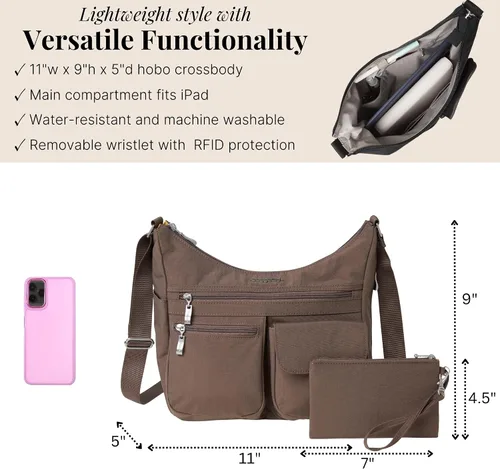 Vista 30 de Baggallini womens Everywhere Bagg Crossbody Women 11x9 Lightweight Nylon Hobo Water-resistant Travel Bag W/Rfid