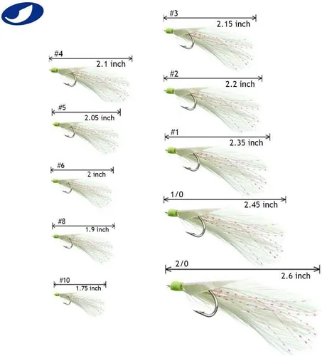 Vista 2 de 10/20/50/100 paquetes de 3 plumas y piel de pescado, 6 ganchos de aparejos de pesca de agua salada con gancho de cuerda, señuelo de señuelo para cebo