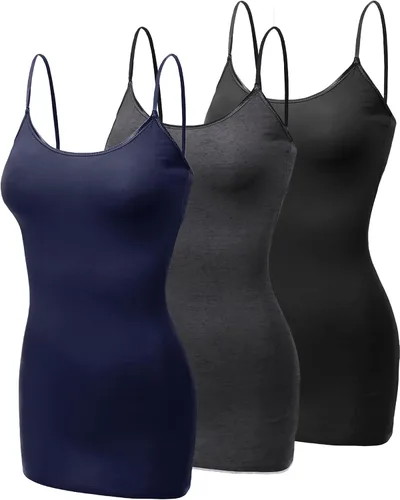 Vista 239 de Emmalise Camisola larga casual básica para mujer, con tirantes ajustables, top en capas