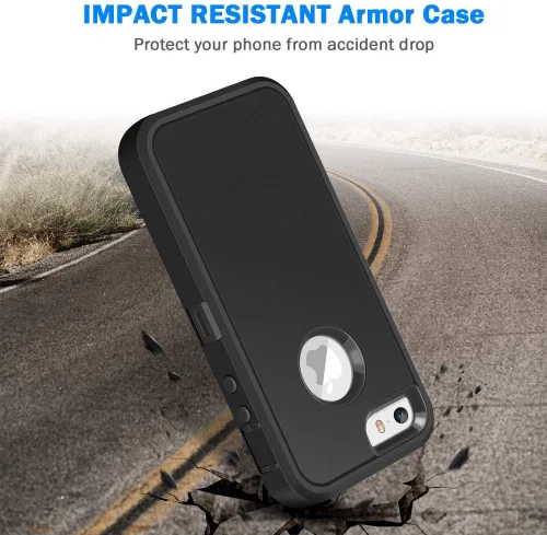 Vista 3 de Jelanry para iPhone 5/ 5S/ SE 1ª Generación (2016) Funda de uso rudo resistente a prueba de golpes de doble capa, carcasa protectora deportiva