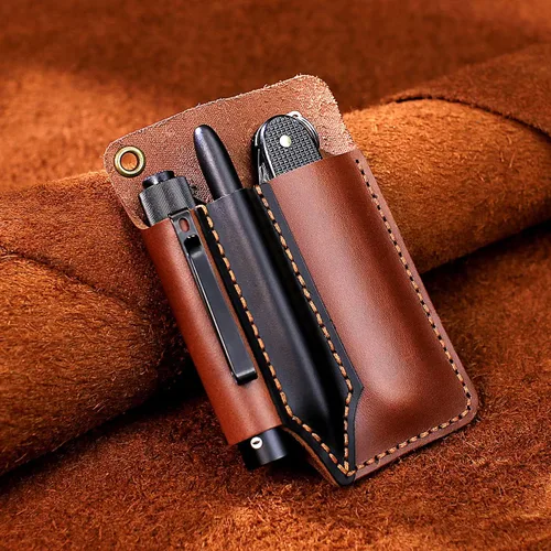 Vista 4 de Organizador de bolsillo de cuero hecho a mano, funda multiherramienta de accesorios de cuero EDC para hombres Cuero hecho a mano, transporte