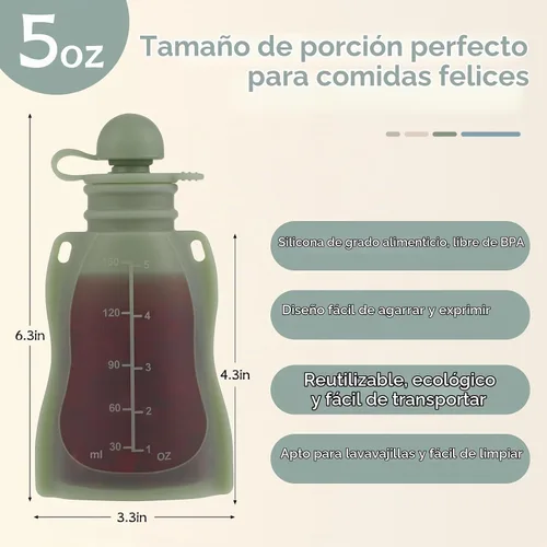 Vista 2 de Eascrozn - Paquete de 4 bolsas de silicona reutilizables para alimentos para bebés con pajitas, sin BPA