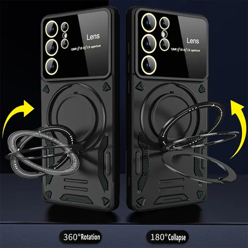 Vista 3 de Funda para Samsung Galaxy S22 Ultra con protector de lente de cámara, [compatible con MagSafe] con función atril protección de grado militar a