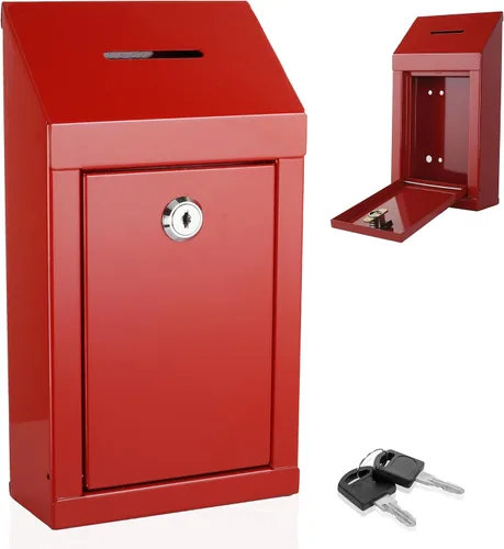 Vista 30 de Caja de Donación de Metal - Caja de Sugerencias con Ranura y Cerradura - Caja de Seguridad para Dinero - Caja de Depósito Segura - Caja