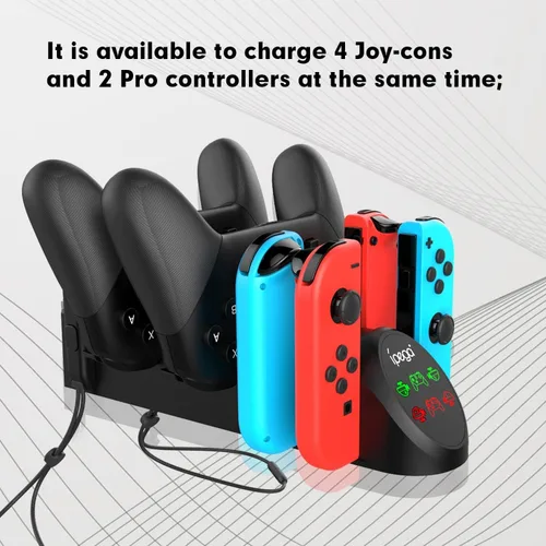 Vista 9 de Base de carga para controladores Nintendo Switch - Estación de carga rápida 6 en 1 para 4 Joy-Cons y 2 controladores Pro - Organizador compacto