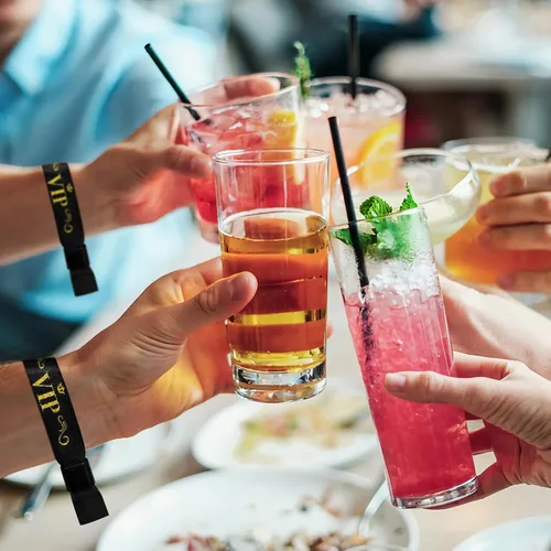 Vista 7 de 100 piezas de pulseras VIP de tela para eventos, pulseras VIP desechables para eventos, pulseras VIP de colores para eventos, para conciertos Negro