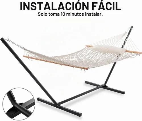 Vista 6 de PNAEUT Hamaca de doble cuerda con soporte incluido, soporte resistente de 12 pies, hamacas tradicionales de cuerda de algodón para 2 personas