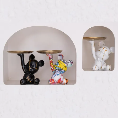Vista 6 de Bandeja Portavellas con Escultura de Oso Decorativa, Estatua de Animal para Hogar, Bandeja de Almacenamiento para Mesa de Entrada (Negro y Oro)