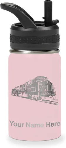Vista 78 de LaserGram Botella de agua personalizada, tren de carga, acero inoxidable de doble pared aislada al vacío con popote superior, regalo grabado Negro