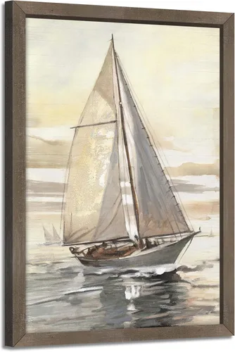 Vista 15 de Arte de pared enmarcado costero abstracto, imagen de silla de playa, pintura moderna del océano, impresiones de paisaje marino relajante, decoración