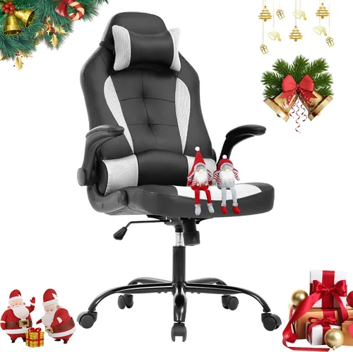 Vista 10 de Silla de videojuegos de respaldo alto, silla de computadora con reposacabezas y soporte lumbar, silla de computadora de altura ajustable, silla