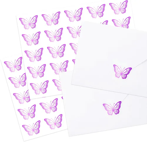 Vista 9 de Whaline 500 unidades de sellos de mariposa dorada, calcomanías de lámina dorada, calcomanías adhesivas de primavera para tarjetas de invitación